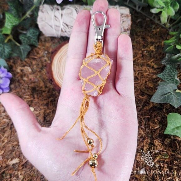 Raw Rose Quartz Crystal Keychain #9 - Picture 1 of 2